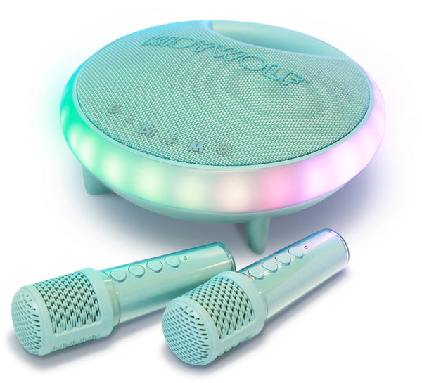 Kidywolf kidykaraoke – groene draagbare karaoke speaker met 2 draadloze microfoons, lichteffecten en bluetooth- 5+