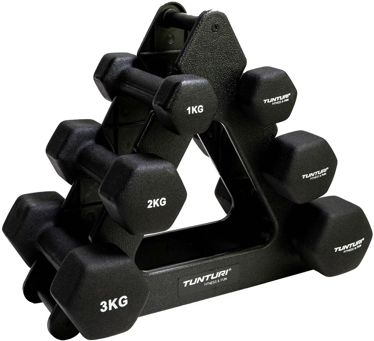 Tunturi gewichten - halterset - dumbbell set - neopreen dummbbells - 1 t m 3kg - 3 paar - incl. gratis fitness app
