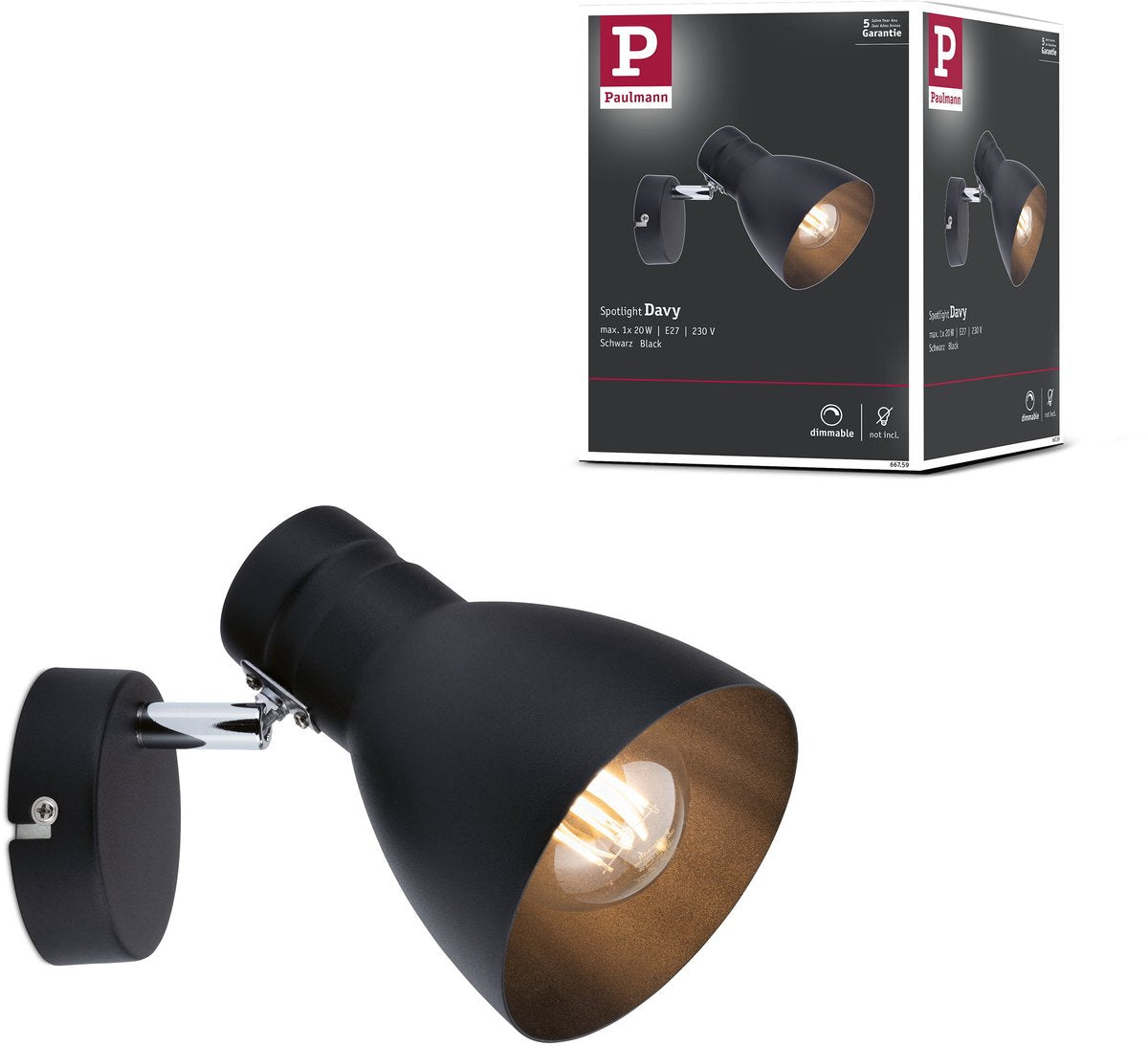 Paulmann spotlight davy e27 230v max. 20w dimbaar zwart