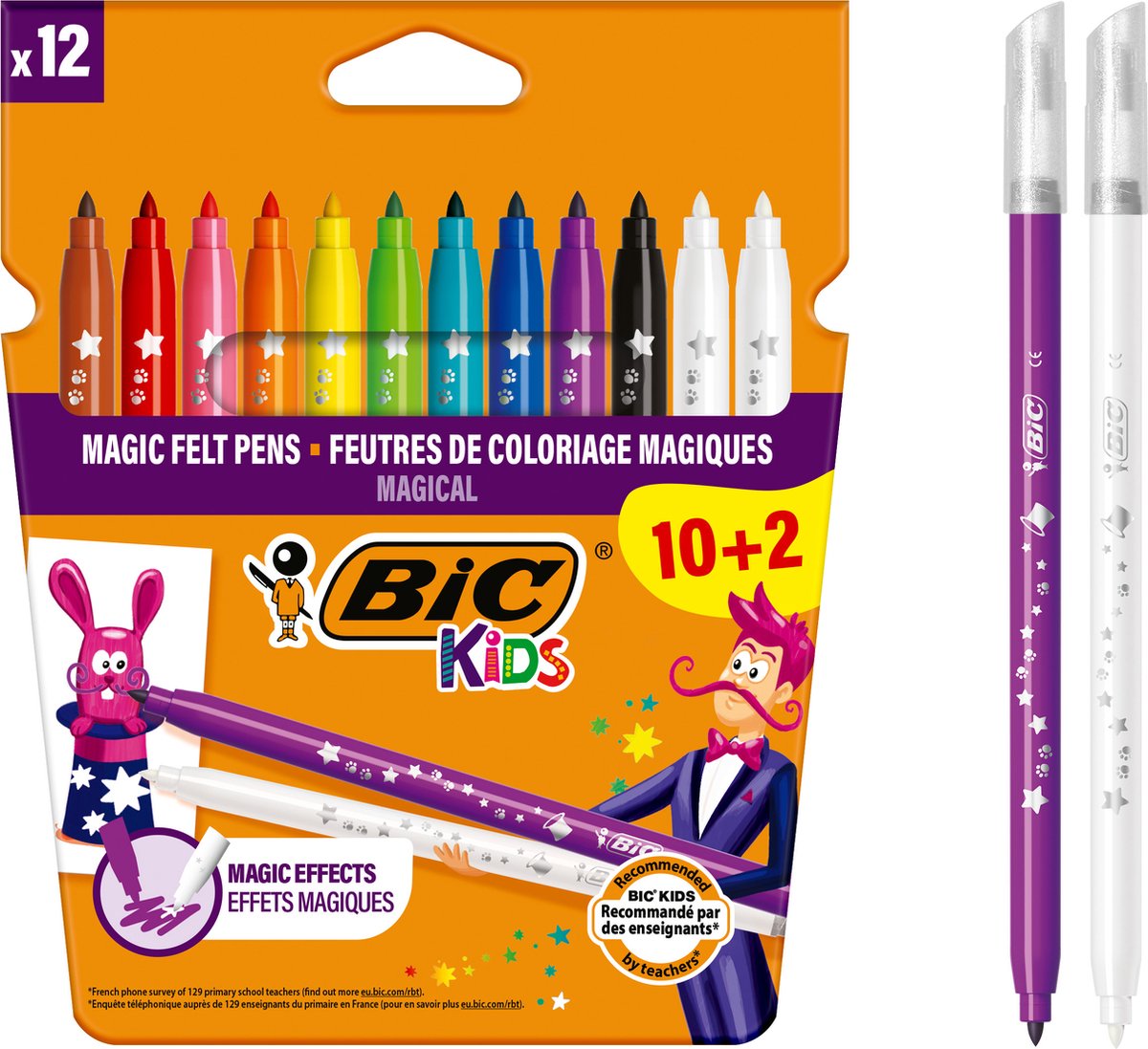 Bic kids magic - viltstiften met uitwisbare inkt - stiften voor kinderen - kleurstiften met medium punt - 12 stuks