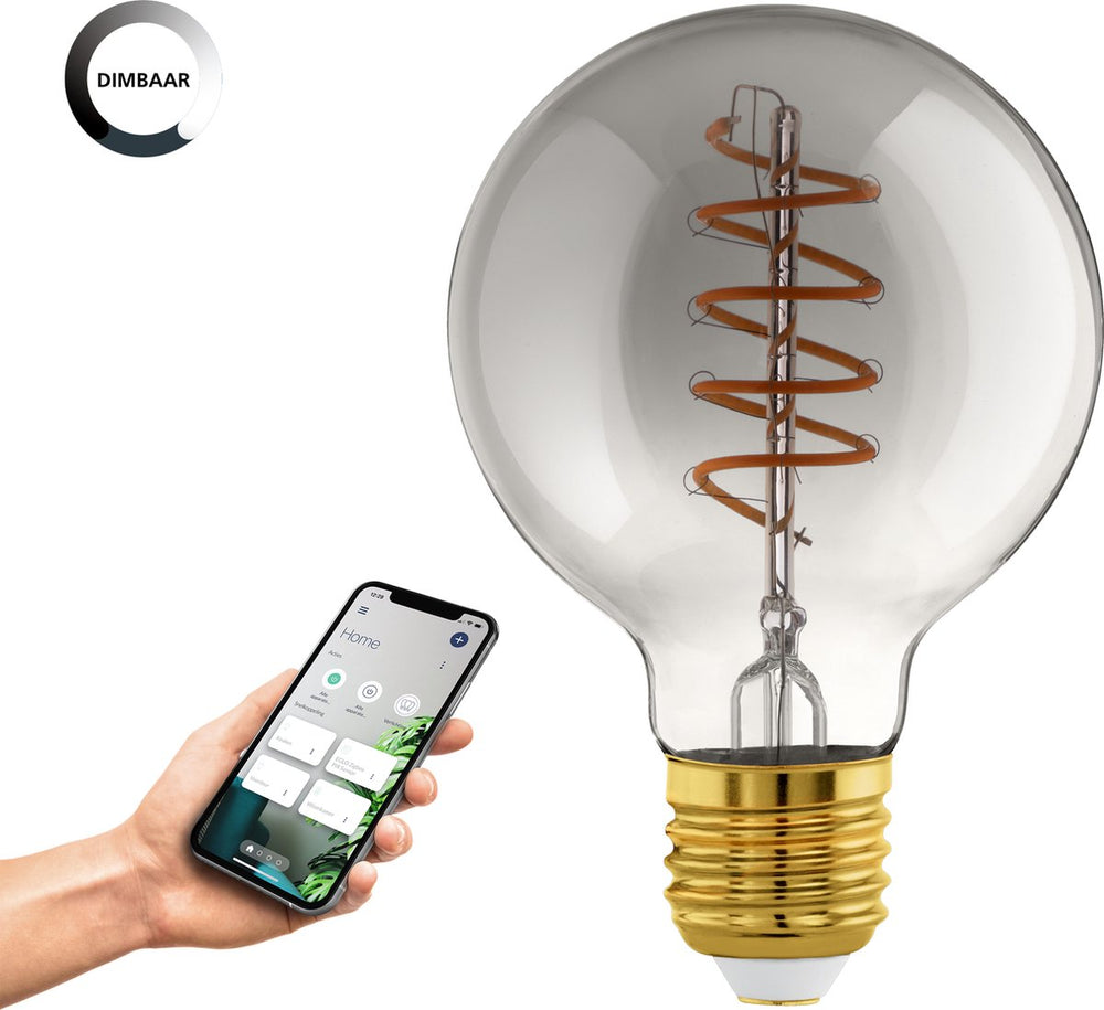 Eglo connect.z smart led lamp -e27 - ø 9,5 cm - smoke - rookglas - 2000k - dimbaar - zigbee