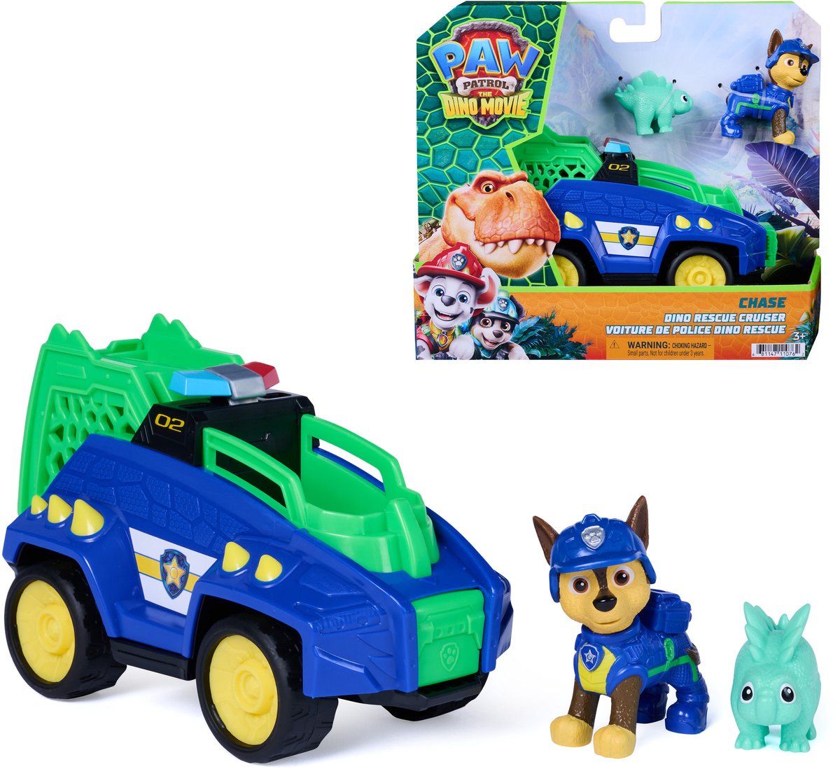 Paw patrol - de dino film - chase dino rescue cruiser met klauw met veermechanisme en 2 actiefiguren