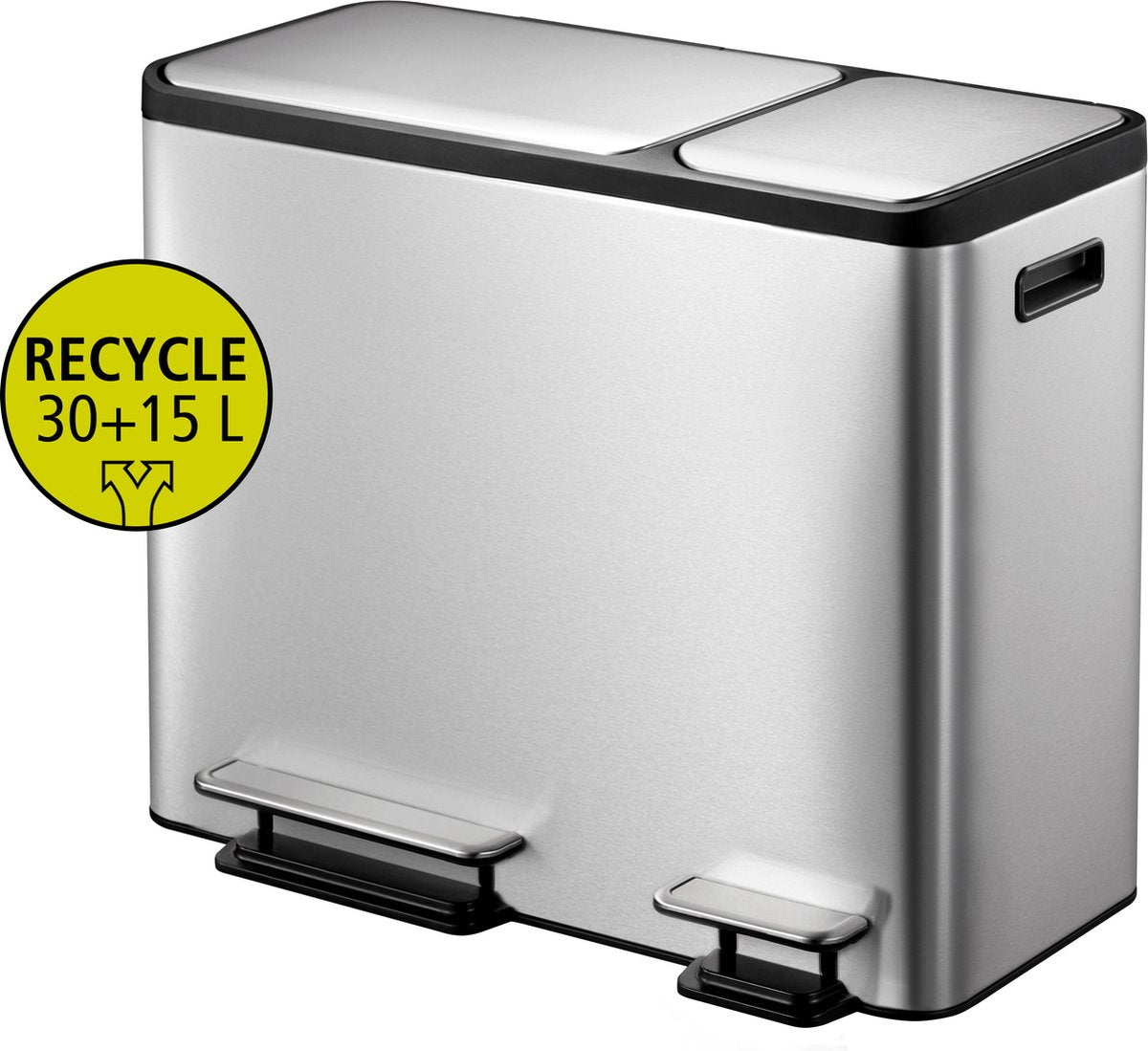 Eko - ecocasa recycler pedaalemmer 30+15 liter - stainless steel plastic - mat rvs - prullenbak
