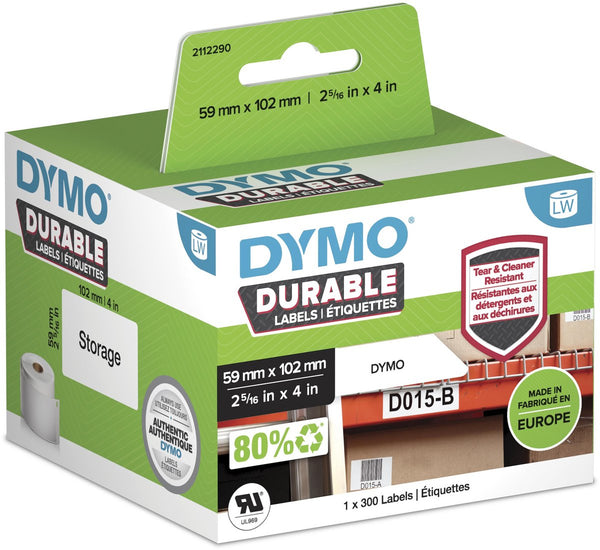 Dymo originele duurzame labelwriter labels | 59 mm x 102 mm | witte poly | 300 zelfklevende etiketten | stevige labels voor de labelwriter labelprinters