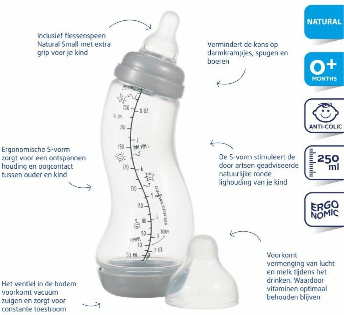 Difrax natural - babyfles - 250 ml - blauw (licht)