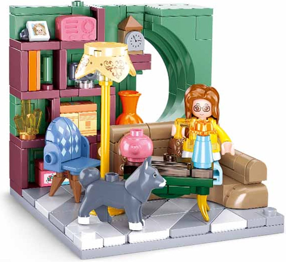 Sluban mini handcraft woonkamer bouwspeelgoed kinderen vanaf 8 jaar – constructiespeelgoed modelbouw – bouwdoos met 219 bouwstenen en 1 minifiguur – m38-b1016c
