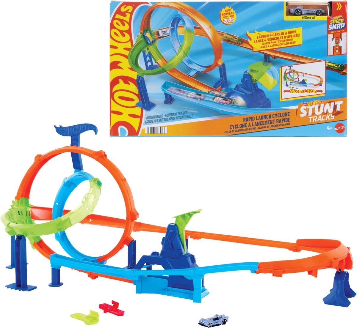Mattel hot wheels stuntbanen snelle lanceringscycloon baanset en metalen speelgoedauto