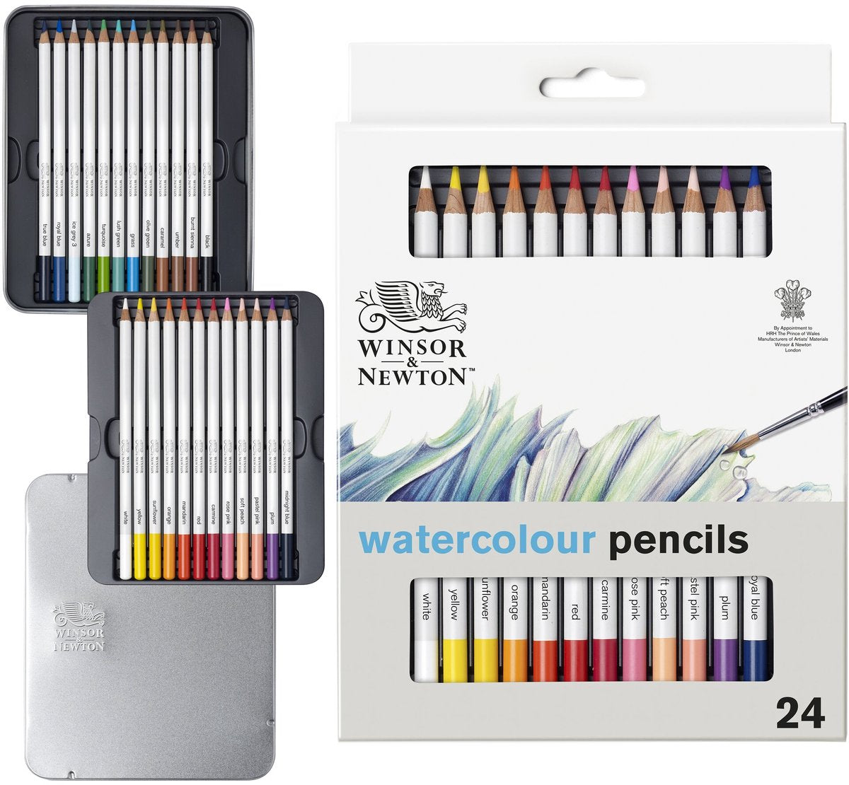 Winsor newton 0490015 studio collection waterverfpotloden set 24 stuks – dikcores aquarelpotloden in metalen etui
