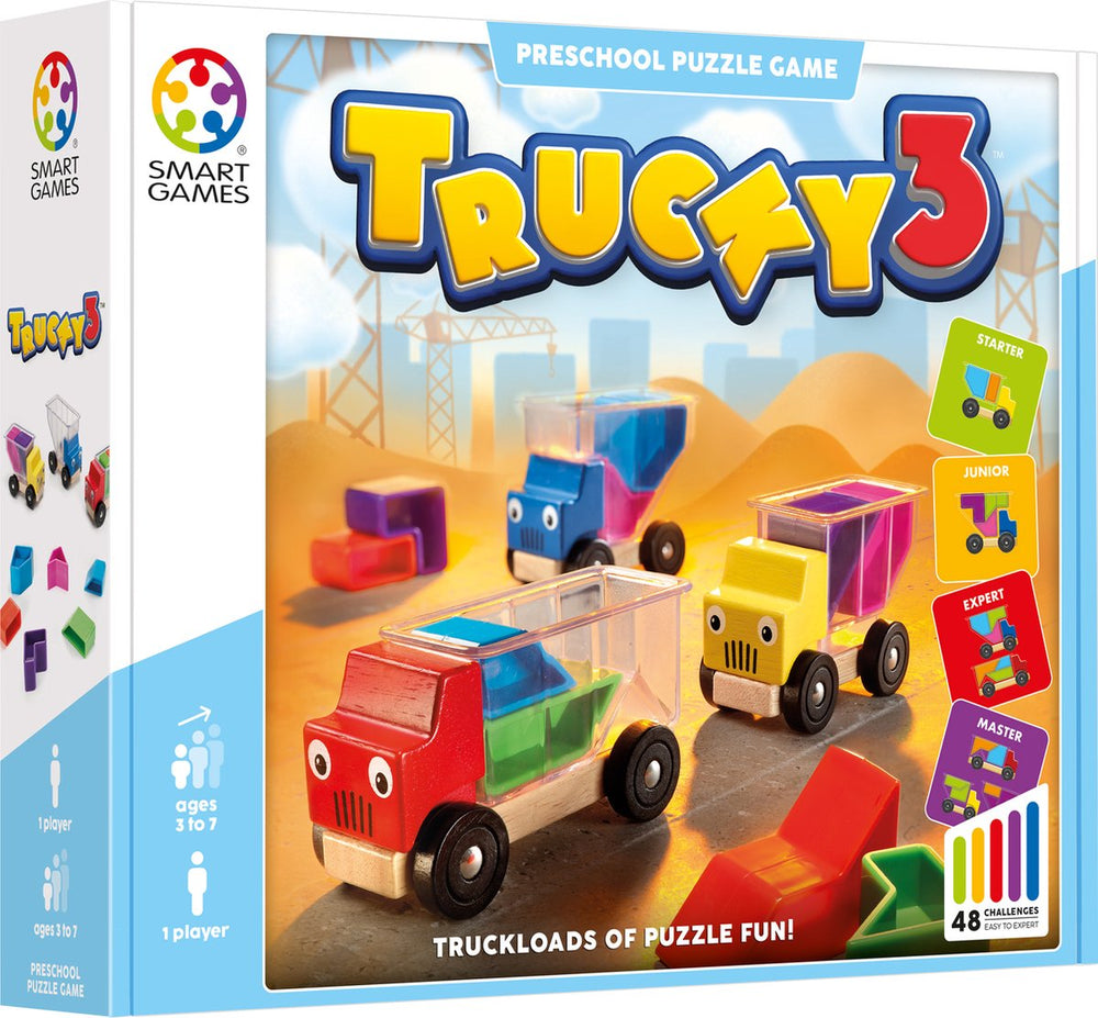 Smartgames trucky 3 - logisch denkspel speelgoedauto's - 48 educatieve puzzelopdrachten - solospel voor kleuters - vanaf 3 jaar