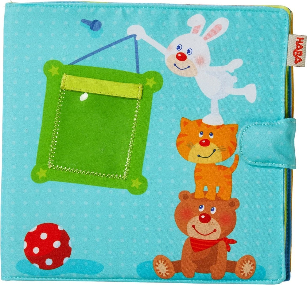 Haba babyboek fotoalbum speelkameraadjes blauw 20 x 20 cm