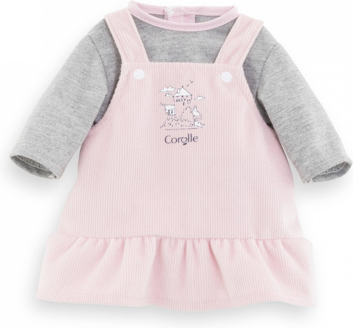 Corolle poppenjurk met shirt - babypop kleding 36cm roze grijs.