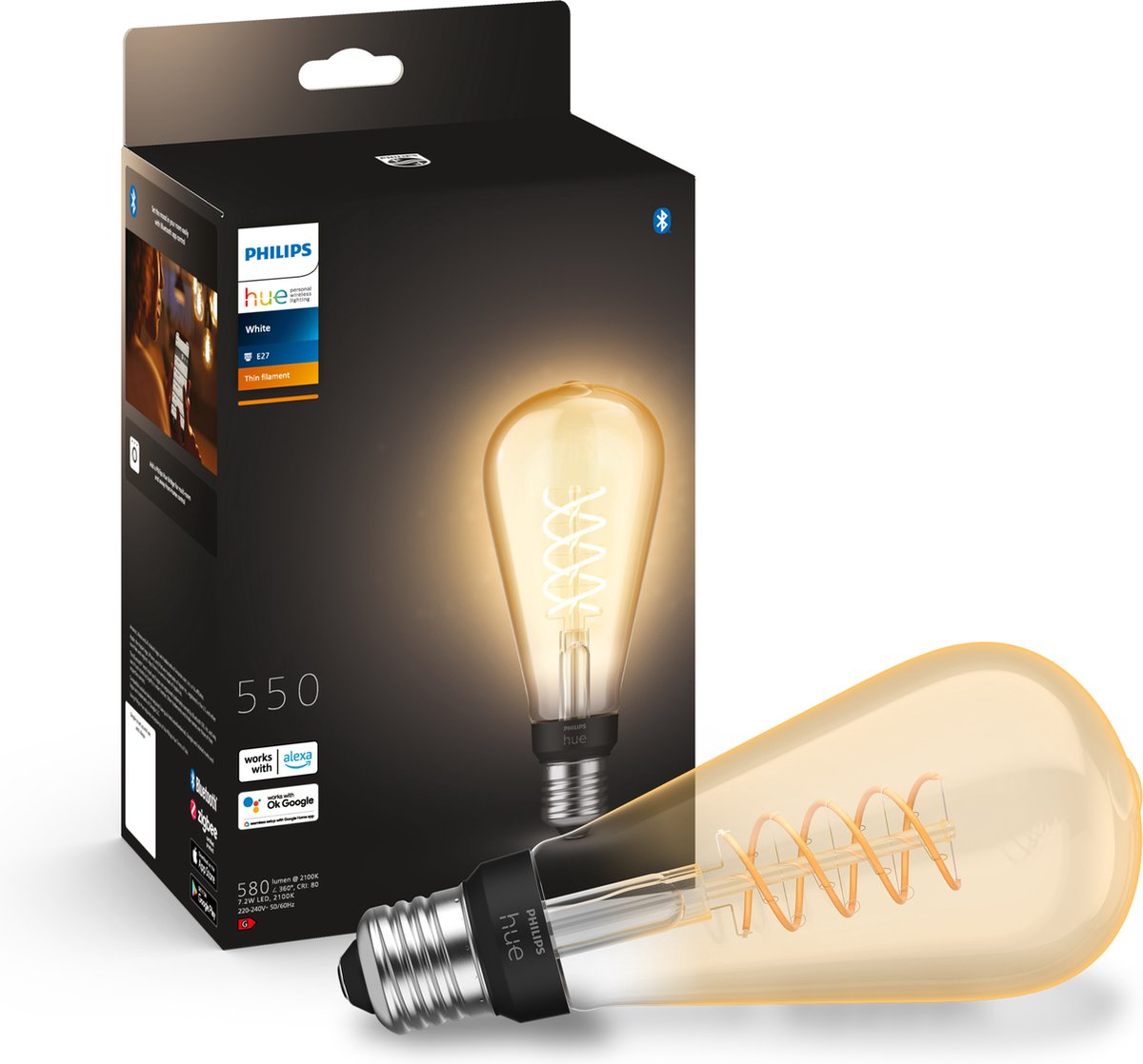 Philips hue filament edison lamp st72 - zachtwit licht - 1-pack - e27