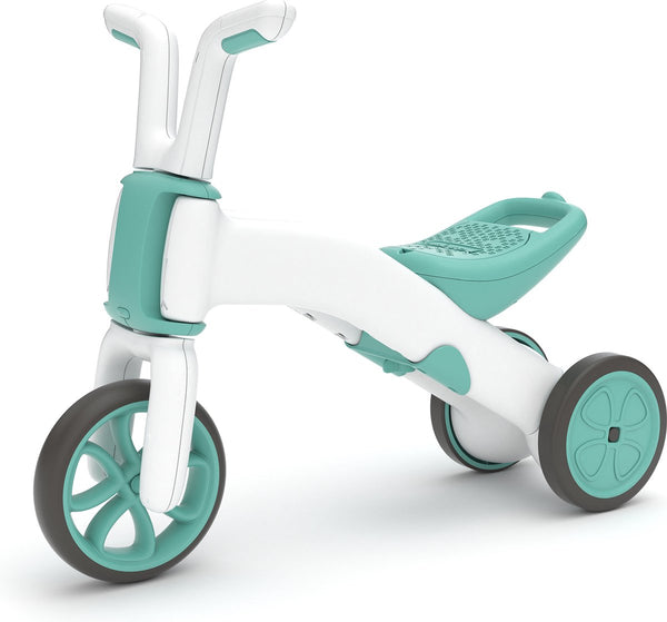Chillafish loopfiets 1 jaar voor jongens en meisjes - driewieler loopfiets verstelbaar naar 2 wieler - groen blauw - lichtgewicht met verstelbare zitting - stille anti slip banden voor binnen en buiten - model bunzi