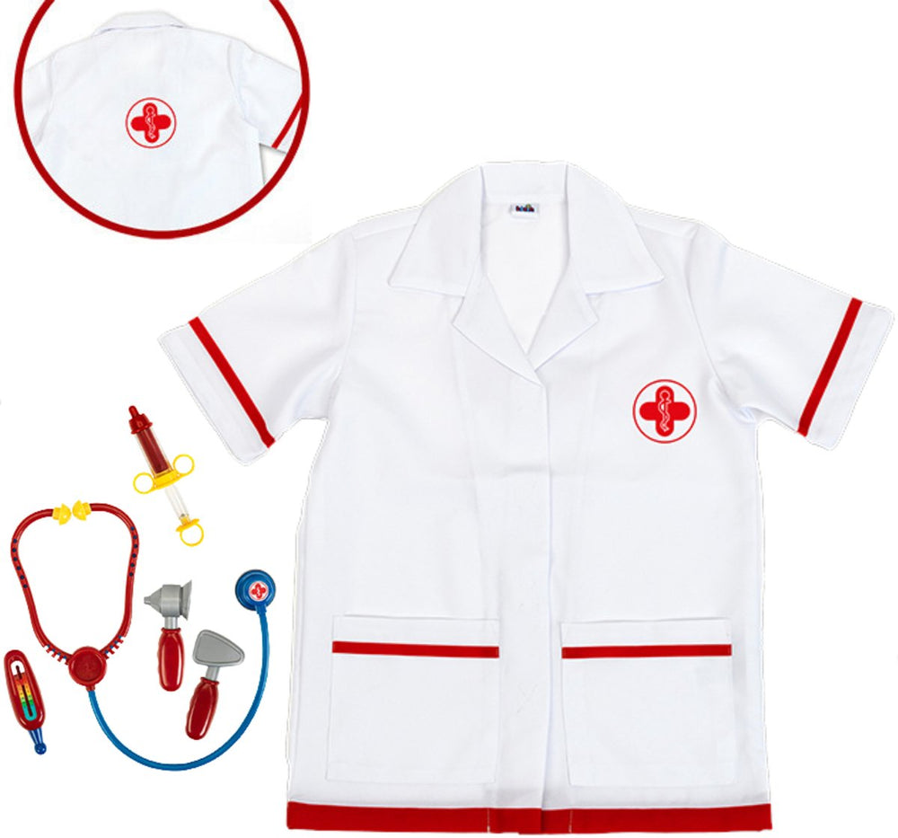 Klein toys - dokter set - met jasje en 6 accessoires - wit rood - complete set