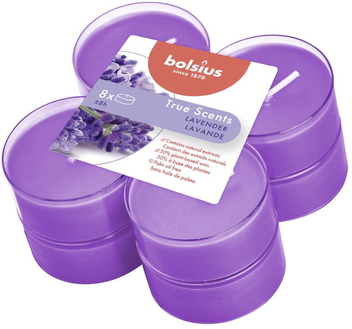 Bolsius maxi waxinelichtjes true scents lavendel 8 stuks