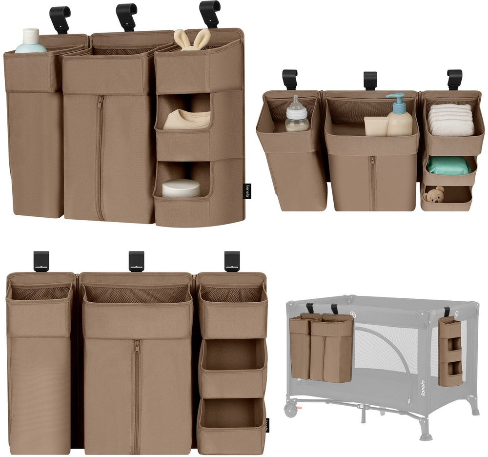 Lionelo sidepocket large – bedside pocket wiegorganizer 58×11×58 cm – 3-delig modulair ontwerp met ritsvak – voor reisbed, co-sleeper box – verstevigd, multifunctioneel afneembaar – luiers, doekjes accessoires