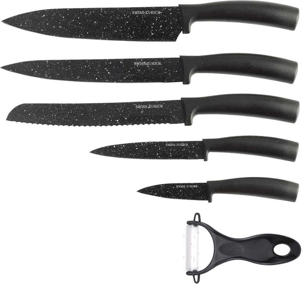 Kinghoff messen in een 6-delige set - staal met een gemarmerde coating - in geschenkdoos - zwart -