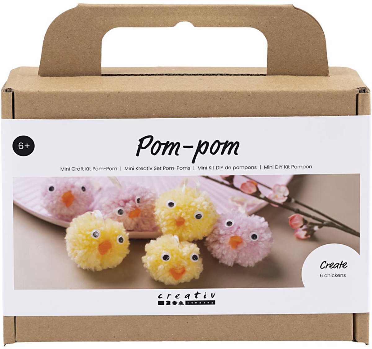 Creativ company mini hobbyset - knutselpakket - 6 pompom kuikens