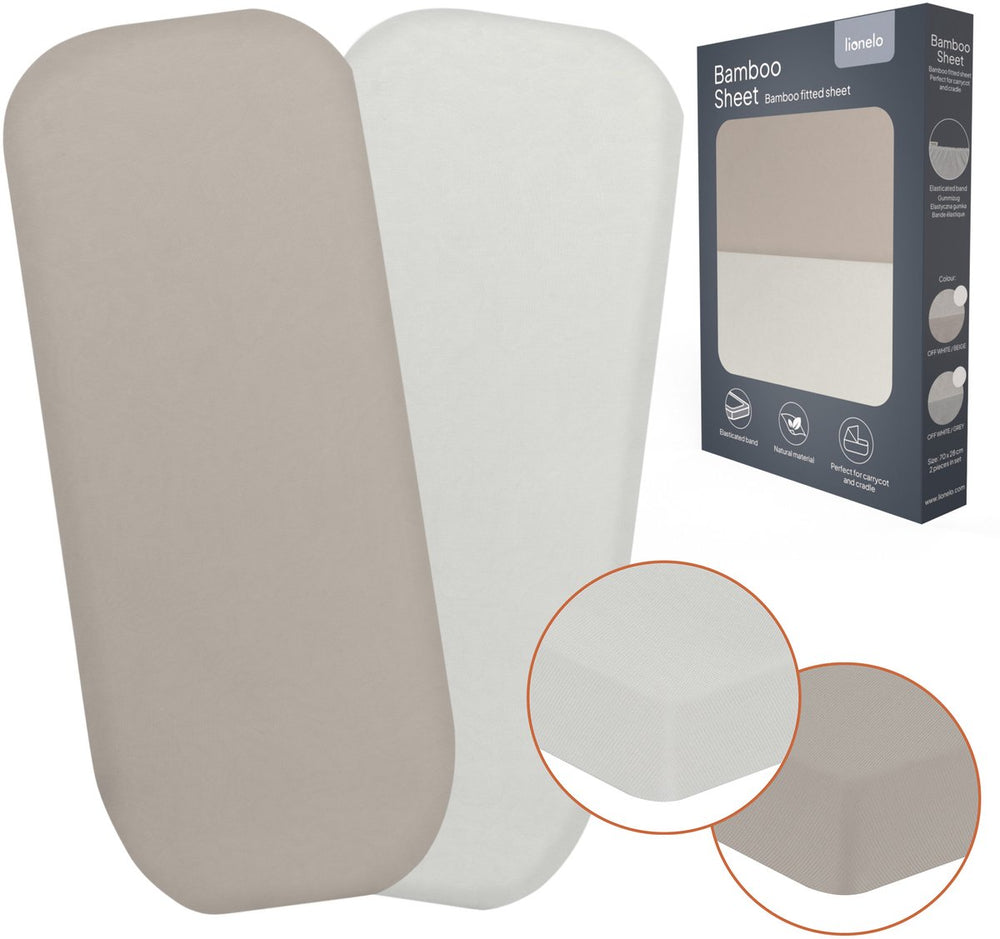 Lionelo bamboo sheet set van 2 hoeslaken 70x28 cm voor wieg reiswieg – lakentjes voor babybedje – bamboe viscose, met elastiek, ademend zacht – geschikt voor matrassen tot 10 cm – milieuvriendelijk