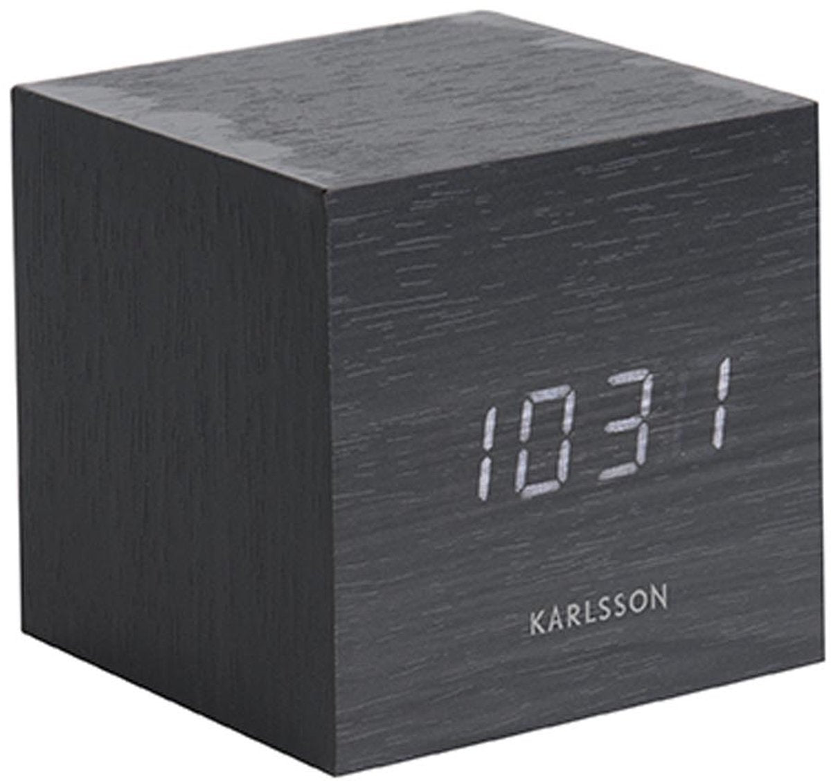 Karlsson wekker mini cube - zwart fineer, wit led - 8x8x8cm - scandinavisch - wekker voor slaapkamer - wekkers