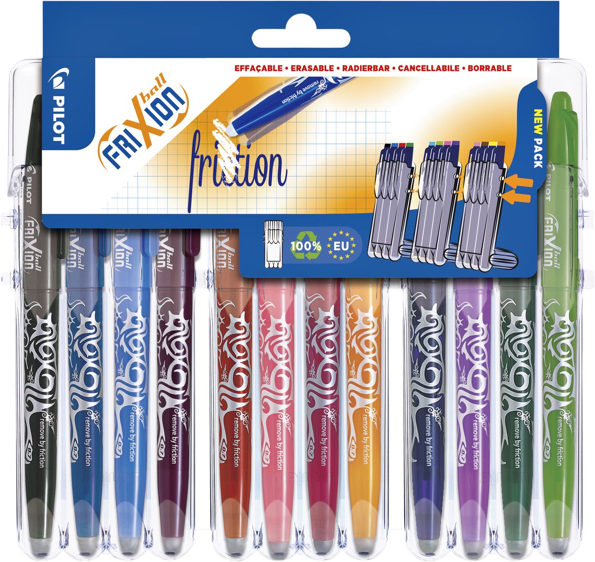 Pilot frixion rollerball pennenset - uitwisbaar - 12 kleuren - in luxe blister