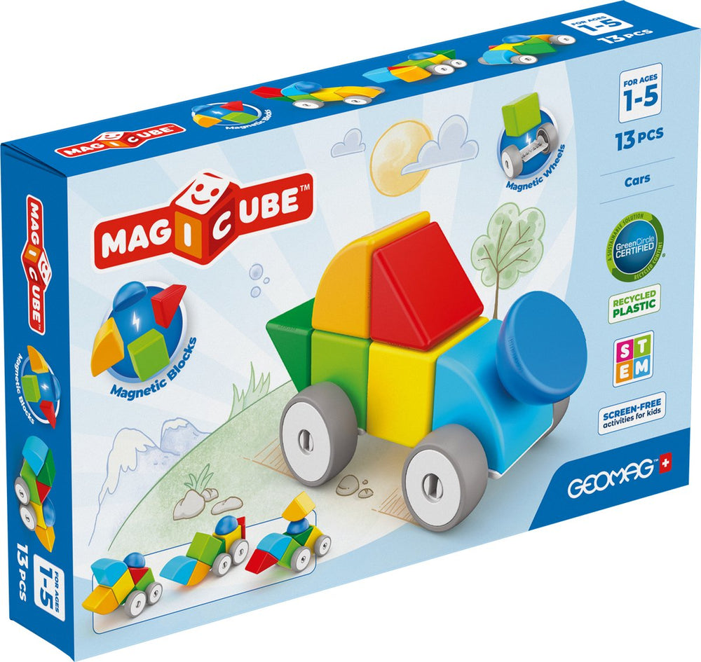 Geomag magicube blokken auto's recycled - magnetische bouwblokken - 13-delig - vanaf 3 jaar