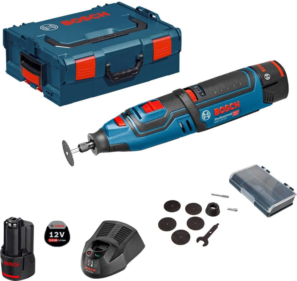 Bosch accu multi-gereedschapsysteem gro 12 v-li (2 x 2,0 ah + lader al 1130 cv)