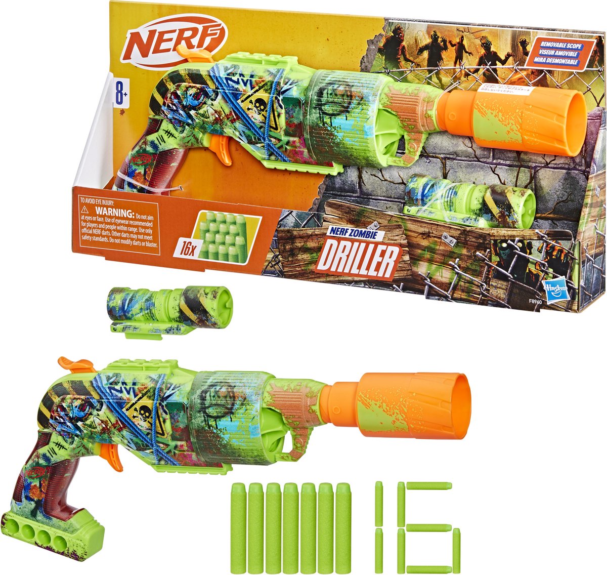 Nerf zombie driller - blaster, 16 elite-darts