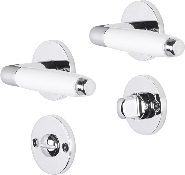 Impresso deurkruk - durban - voor binnen - rond met rond toiletrozet - chroom - wit - 2 stuks