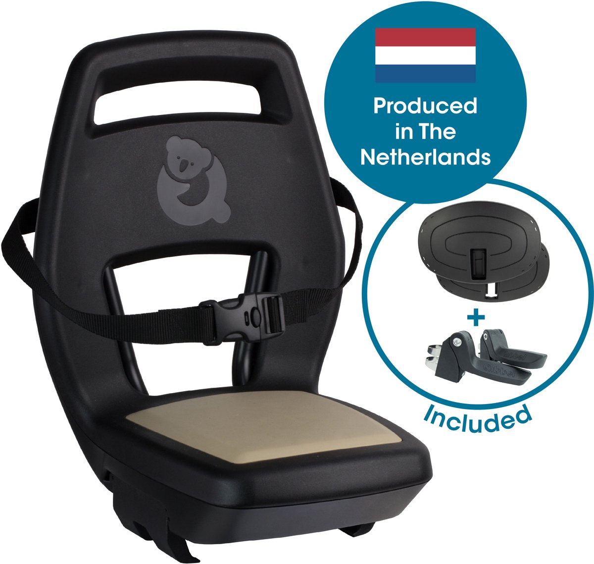 Qibbel q344 achterzitje 6+ junior met voetsteunen en beschermplaten kaki zwart
