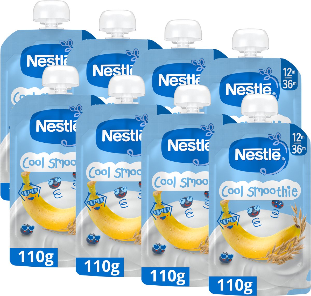 Nestlé cool smoothie banaan bosbes melk haver - 12+ maanden - 8 x 110g