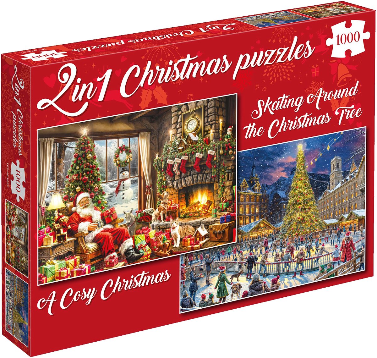 Tucker's fun factory kerstpuzzels - a cosy christmas + skating around the christmas tree - 2×1000 stukjes 68×49cm (b×h) - legpuzzels