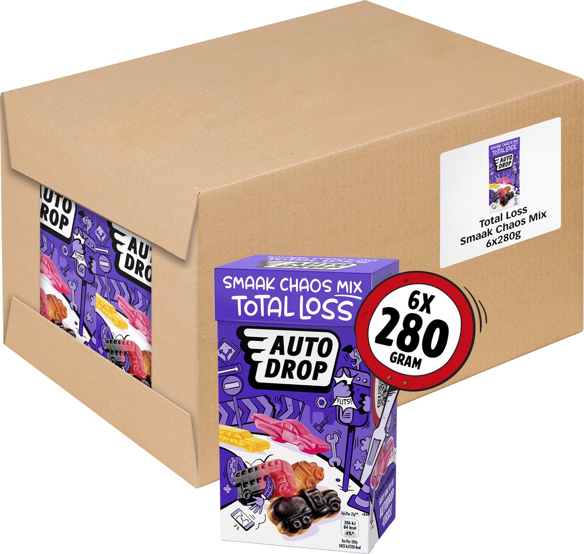 Autodrop - snoep - total loss smaak chaos mix - 6 doosjes - 280 gram