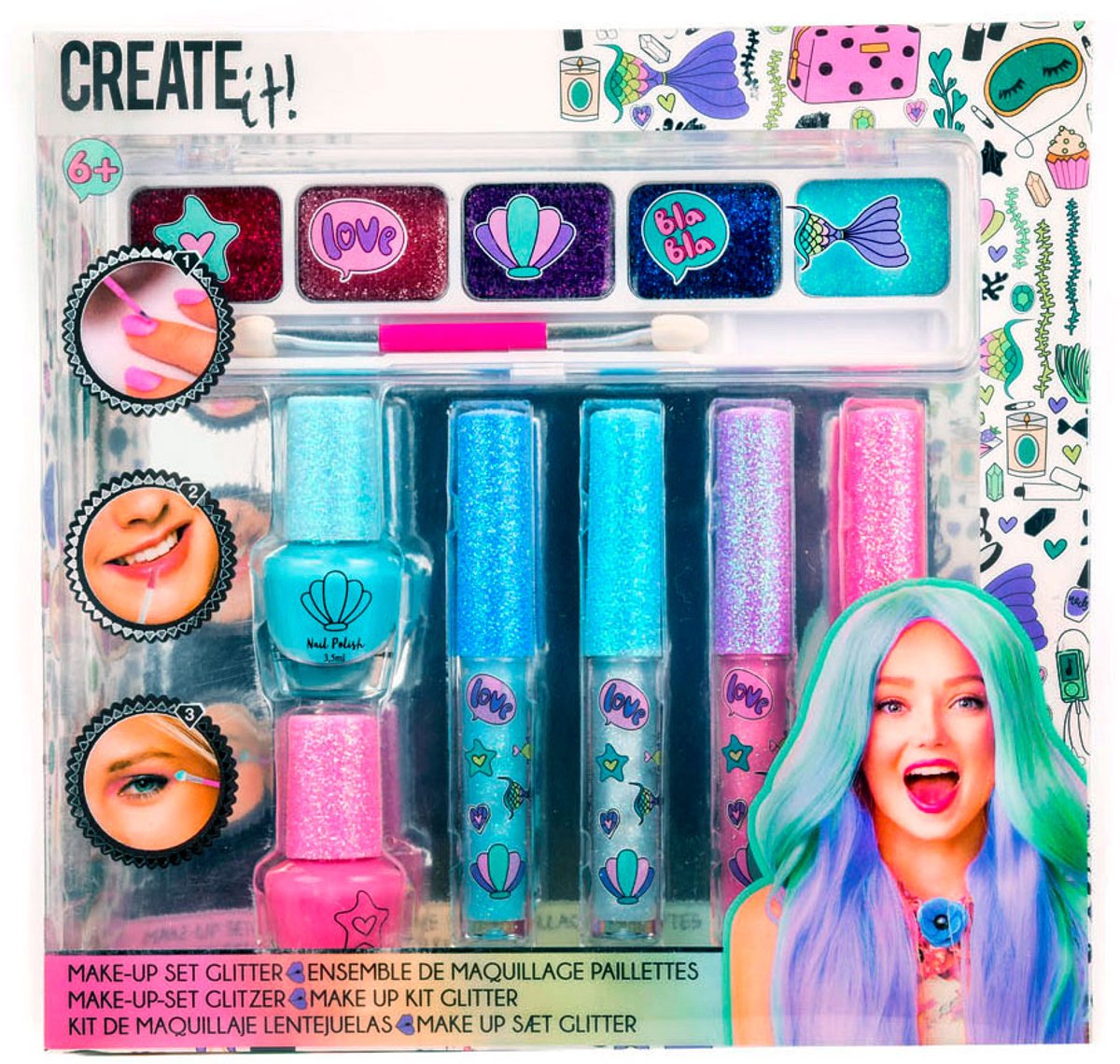 Create it! beauty make-up set glitter, 7dlg.