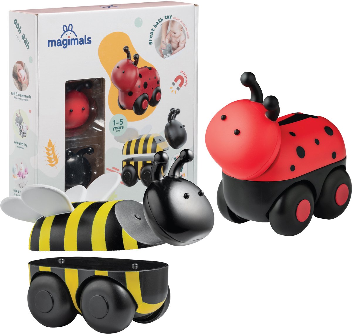 Magimals wheely insects box-interactieve magnetische dieren op wielen (6 stuks). leuk en creatief speelgoed, perfect voor in bad of onderweg!