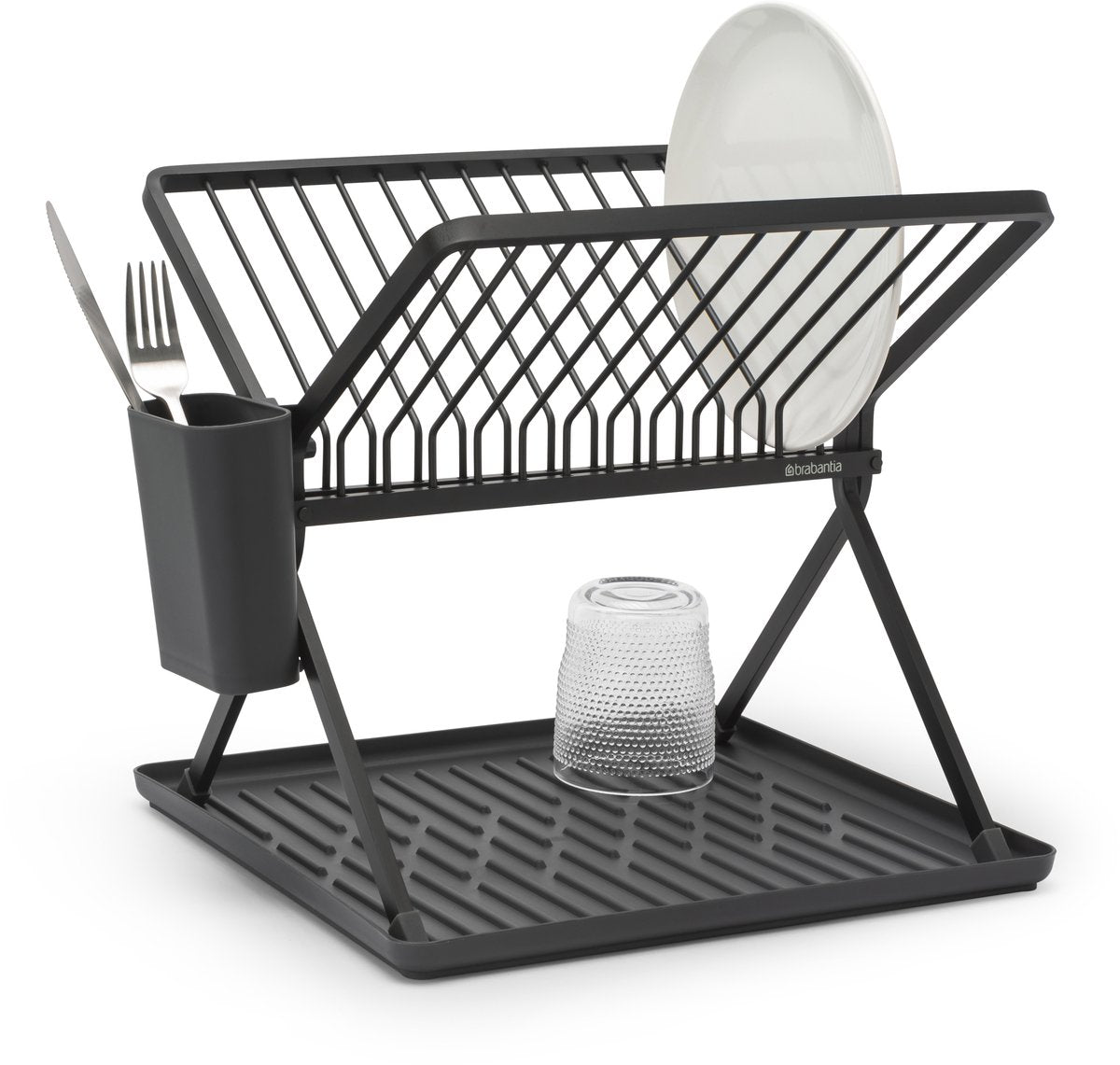 Brabantia sinkside afdruiprek - inklapbaar - met bestekhouder - compact - dark grey
