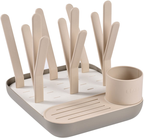 Béaba forêt flessenrek - compact afdruiprek voor 6 grote zuigflessen en accessoires - modulaire takken voor bekers en borstkolfonderdelen - afneembare lekbak - alles opbergbaar in de basis - eco-design - clay