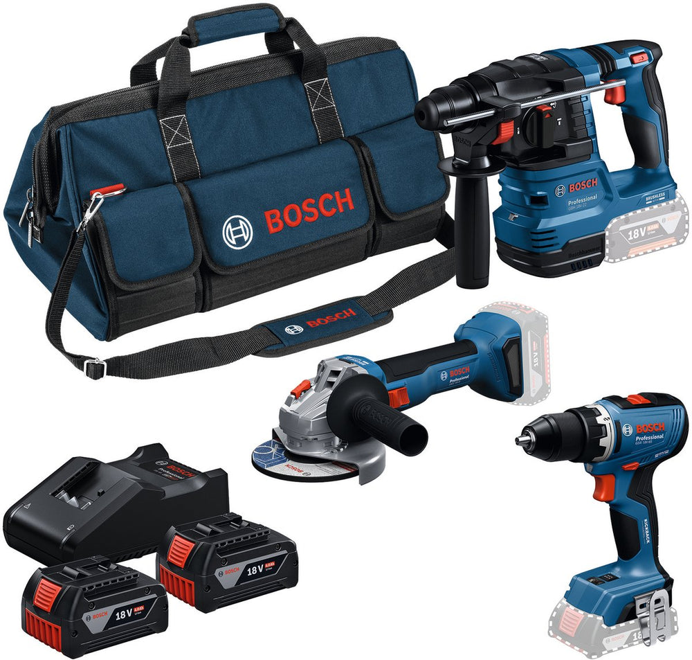 Bosch professional 18v toolkit - combiset - gsr 18v-65 + gws 18v-8 + gbh 18v-22 + 2x gba 18v 4.0 ah accu en gal 18v-40 lader