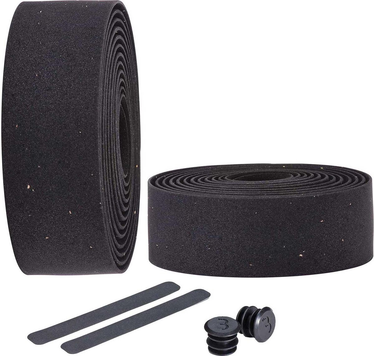Bbb cycling stuurlint racefiets - zelfklevend stuurtape met stretch materiaal - antislip - lengte: 200cm - dikte: 2mm - inclusief stuurdoppen - zwarte kurk - raceribbon bht-01