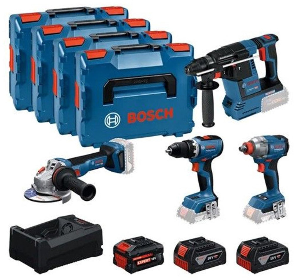 Bosch professional 4-toolkit 18v - gereedschap combiset - gsr 18v-65 - gbh 18v-26 - gws 18v-11 - gdx 18v-285 - gba 18v 5.0 ah - exba 18v 5.5 ah - gal 12v 18v-80 lader