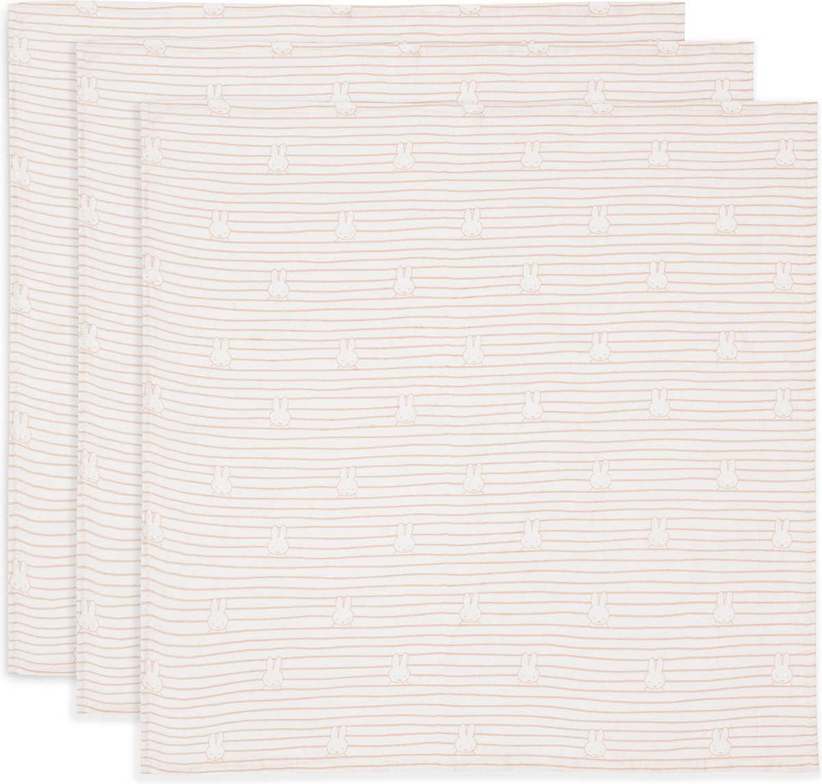 Jollein x nijntje hydrofiele doek small - 70x70cm - miffy stripe - biscuit - 3 stuks
