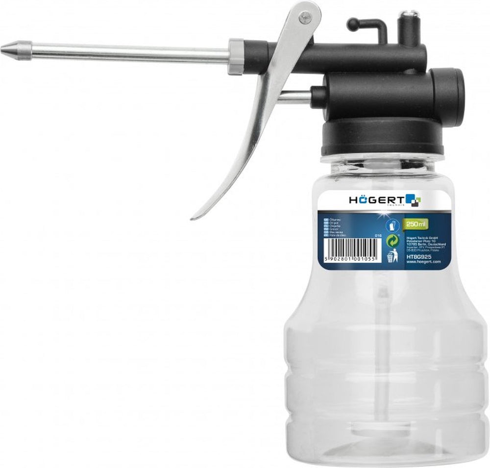 Högert technik ht8g925 - handmatige oliekan - 250ml - transparante container - ergonomisch