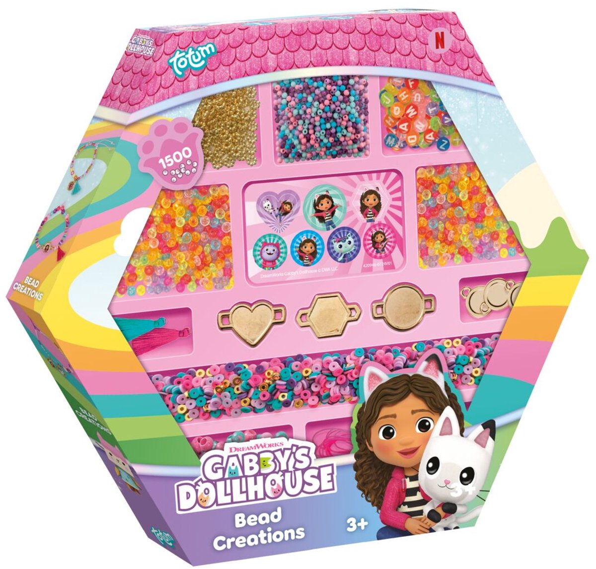 Totum gabby's poppenhuis kralen set 1500 delig | armbandjes maken speelgoed meisjes vanaf 3 jaar | knutselset sieraden maken creatief speelgoed gabby's dollhouse cadeau tip