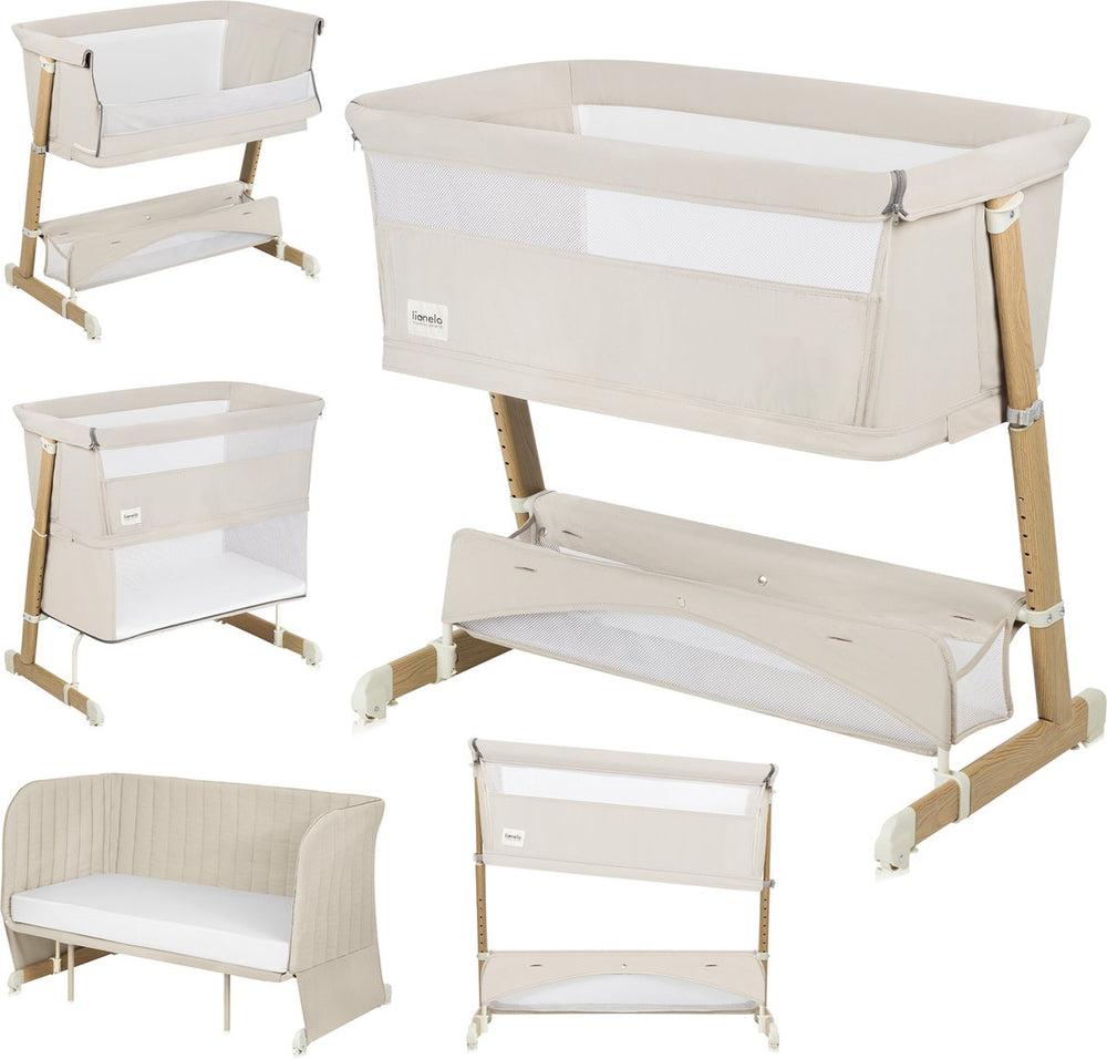 Lionelo thomi plus 5in1 - meegroeibed: co sleeper + babybed + baby box + peuterbed + bank - met 7 hoogtes - 2x matrassen t25 - verstelbare poten - ademend afritsbare zijkant - opbergmand - wielen - wasbare bekleding - tot 100 kg - peuter kinder bed