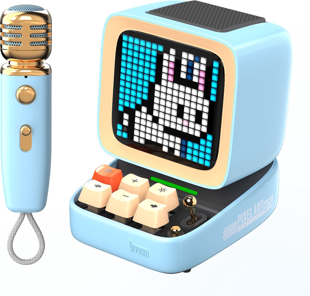 Divoom ditoomic - karaoke set - bluetooth speaker en microfoon - pixel art display - social media notificaties (blauw)