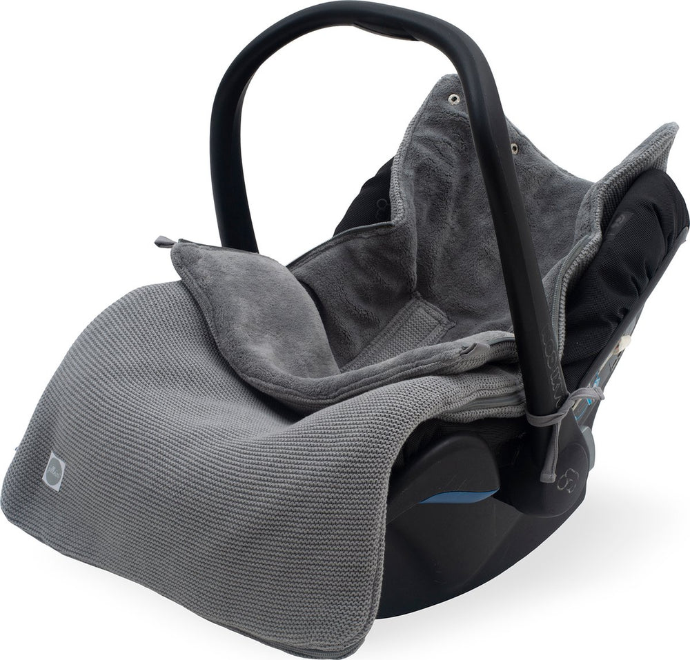 Jollein - voetenzak voor autostoel kinderwagen (stone grey) - basic knit - katoen - polyester - footmuff kinderwagen of autostoel - 42x82cm