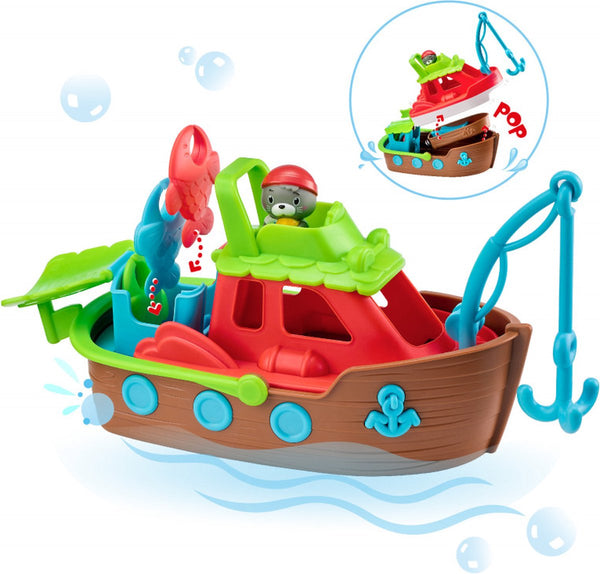 Klorofil badspeelgoed de stapelboot – badspeelgoed voor kinderen – badspeeltjes – 29 x 12 cm – meerkleurig incl 1 poppetje uit de walrus familie + 4 accesoires