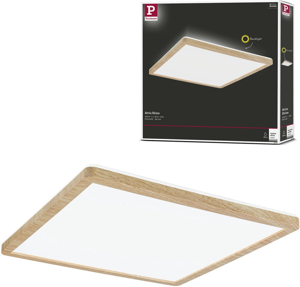 Paulmann led-paneel atria shine backlight ip44 hoekig 293x293 mm 16w 1600lm 3000k houtlook