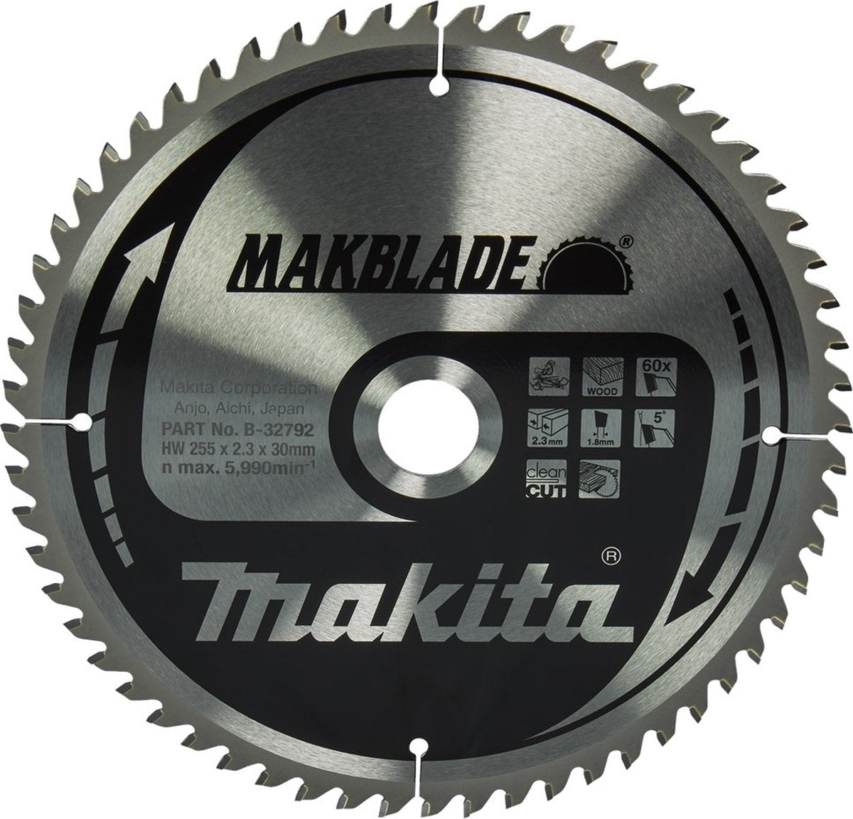 Makita afkortzaagblad voor hout | makblade | ø 255mm asgat 30mm 60t - b-32792