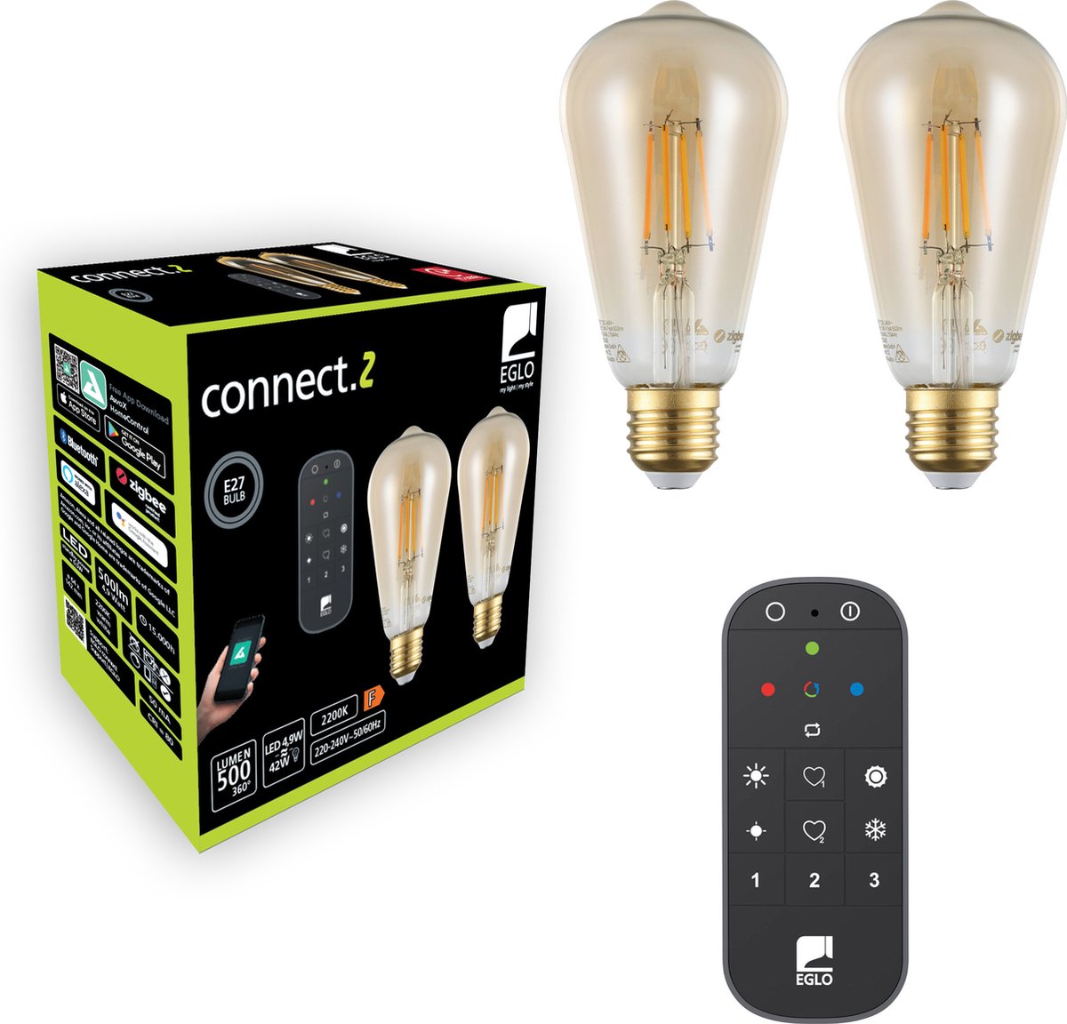 Eglo connect .z smart starterspakket - led lampen - afstandsbediening - e27 - 2200k - dimbaar - zigbee